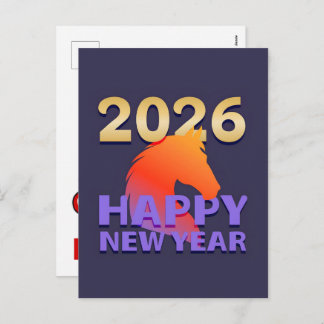 Happy New Year 2026 Horse Head Celebration Feiertagspostkarte