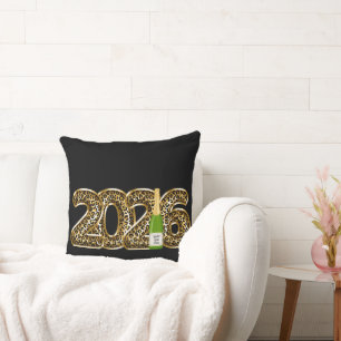 Happy New Year 2026 Leopard Balloon Champagne Chic Kissen