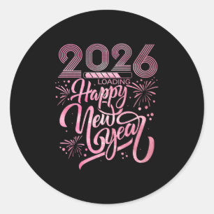 Happy New Year 2026 Loading Fireworks Premium Runder Aufkleber