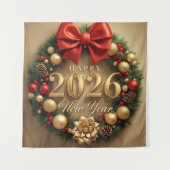 happy new year 2026 luxury wreath party backdrop wandteppich (Vorderseite)