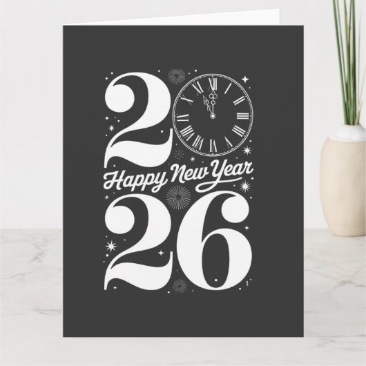 Happy New Year 2026 Midnight Clock Countdown Karte (Vorderseite)