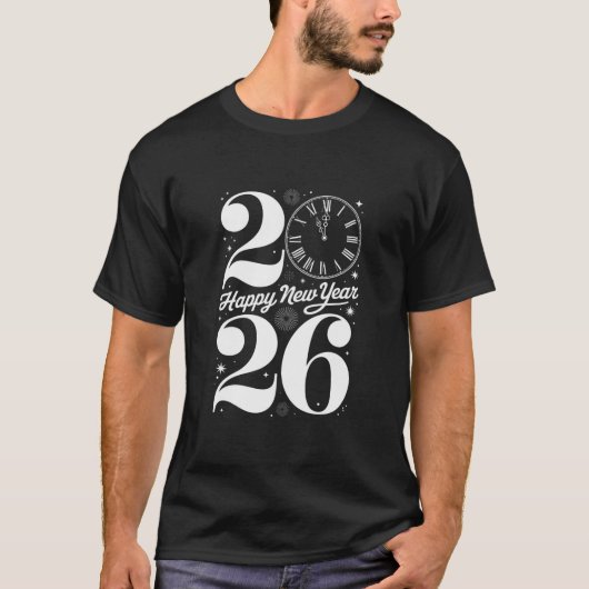 Happy New Year 2026 Midnight Clock Countdown T-Shirt (Vorderseite)