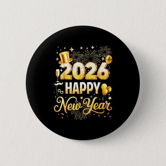 Happy New Year 2026 New Year Party Ballon Family M Button (Vorderseite)