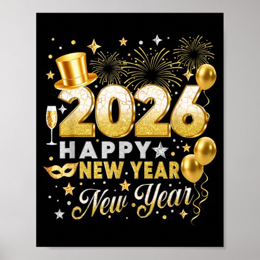 Happy New Year 2026 New Year Party Ballon Family M Poster (Vorne)