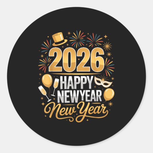 Happy New Year 2026 New Year Party Ballon Family M Runder Aufkleber (Vorderseite)