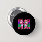 Happy New Year 2026 Nk Coquette Bow Disco Ball Cou Button (Vorne & Hinten)