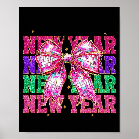 Happy New Year 2026 Nk Coquette Bow Disco Ball Cou Poster (Vorne)