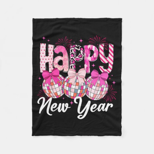 Happy New Year 2026 Nk Coquette Bow Disco Ball Fir Fleecedecke (Vorderseite)