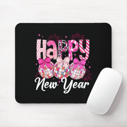 Happy New Year 2026 Nk Coquette Bow Disco Ball Fir Mousepad (Mit Mouse)