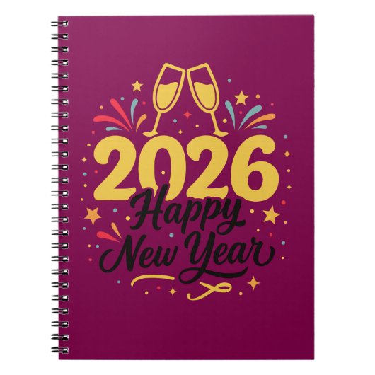 Happy New Year 2026 Notebook | Festive Gold Design Notizblock (Vorderseite)