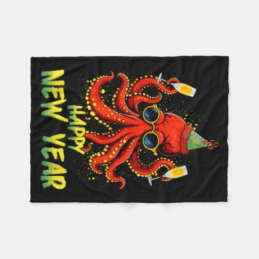 Happy New Year 2026 Octopus Drinking Champagne New Fleecedecke (Vorderseite (Horizontal))