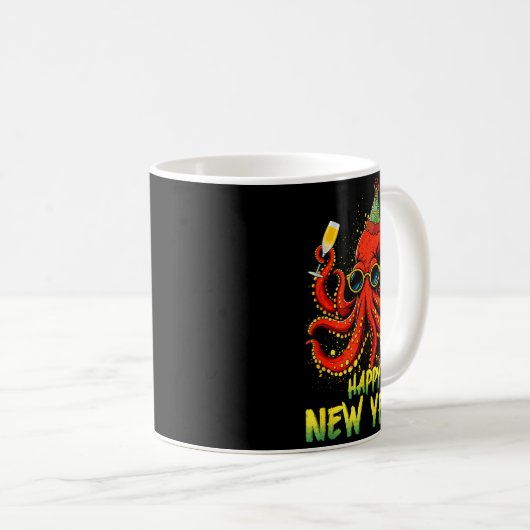 Happy New Year 2026 Octopus Drinking Champagne New Kaffeetasse (VorderseiteRechts)