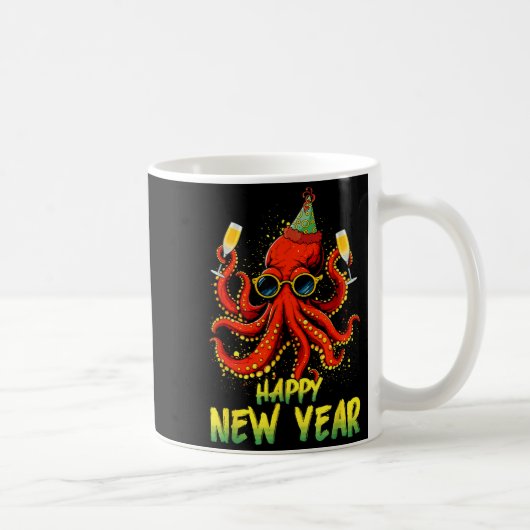 Happy New Year 2026 Octopus Drinking Champagne New Kaffeetasse (Rechts)