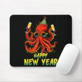 Happy New Year 2026 Octopus Drinking Champagne New Mousepad (Mit Mouse)