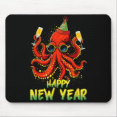 Happy New Year 2026 Octopus Drinking Champagne New Mousepad (Vorne)