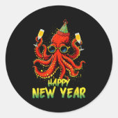 Happy New Year 2026 Octopus Drinking Champagne New Runder Aufkleber (Vorderseite)