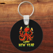 Happy New Year 2026 Octopus Drinking Champagne New Schlüsselanhänger (Vorderseite)
