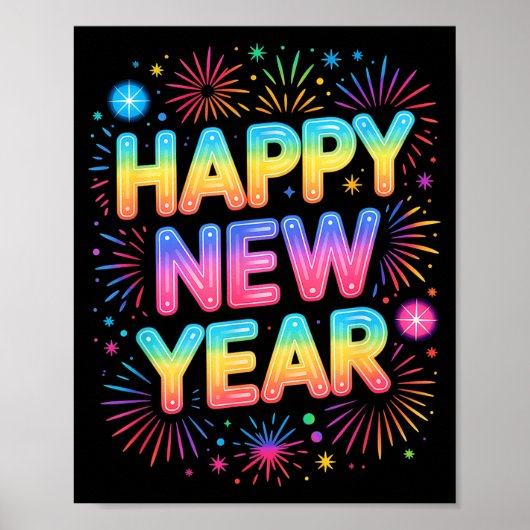 Happy New Year 2026 Party Ballons, Fireworks And C Poster (Vorne)