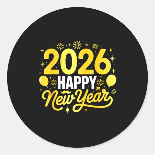 Happy New Year 2026 Party Balloons Fireworks Famil Runder Aufkleber (Vorderseite)