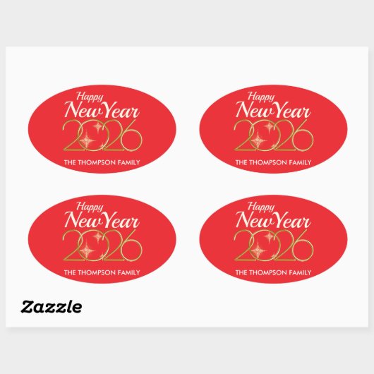 Happy New Year 2026 Personalized Oval Sticker (Blatt)