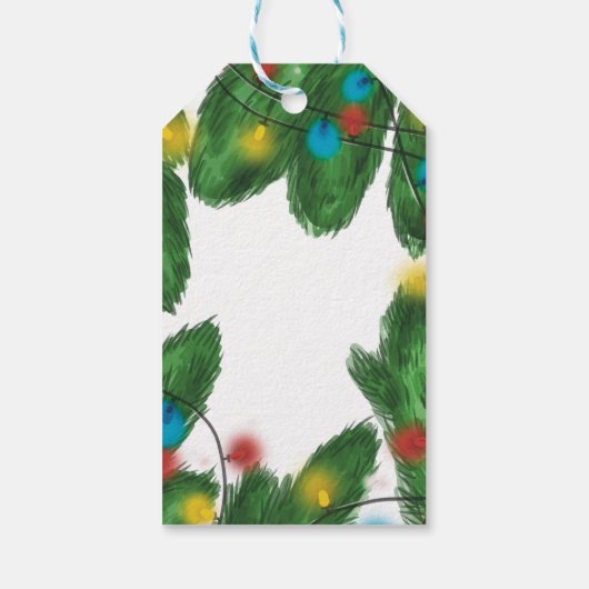 Happy New Year 2026 Pine Branches & Lights Geschenkanhänger (Rückseite)