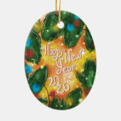 Happy New Year 2026 Pine Branches & Lights Keramik Ornament (Hinten)