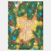 Happy New Year 2026 Pine Branches & Lights Magnet (Vorderseite)