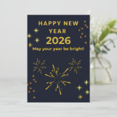 Happy New Year 2026 Printable Greeting Card | Mini Dankeskarte (Stehend Vorderseite)