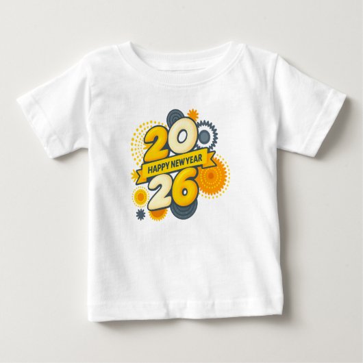 Happy New Year 2026 Retro Gear Burst Tee (Vorderseite)