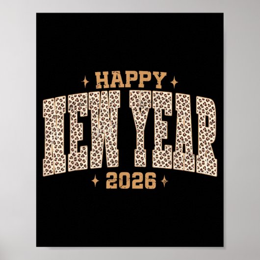 Happy New Year 2026 Retro Leopard New Years Eve Pa Poster (Vorne)