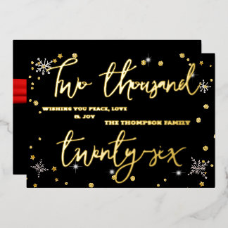 Happy New Year 2026 Retro Red Ribbon Folien Feiertagskarte