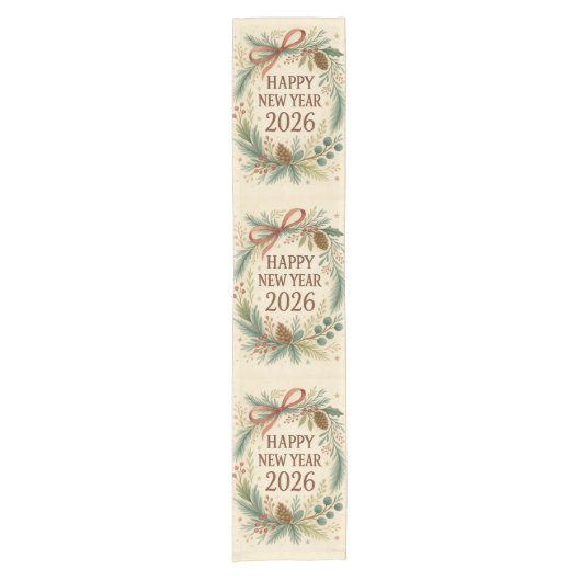 happy new year 2026 rustic table runner kurzer tischläufer (Vorderseite)