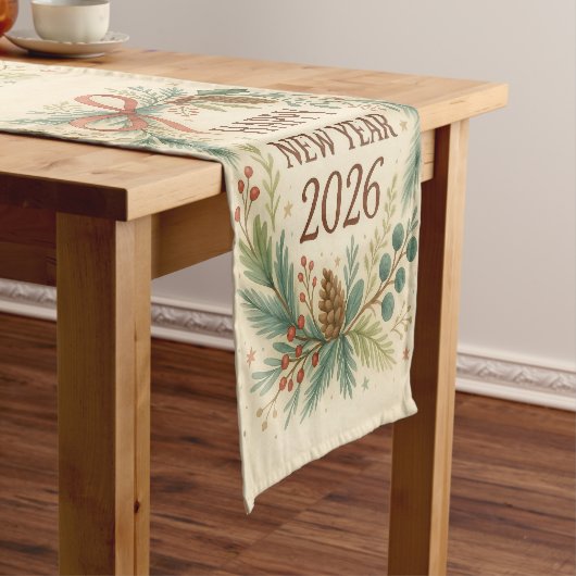 happy new year 2026 rustic table runner kurzer tischläufer (Beispiel)
