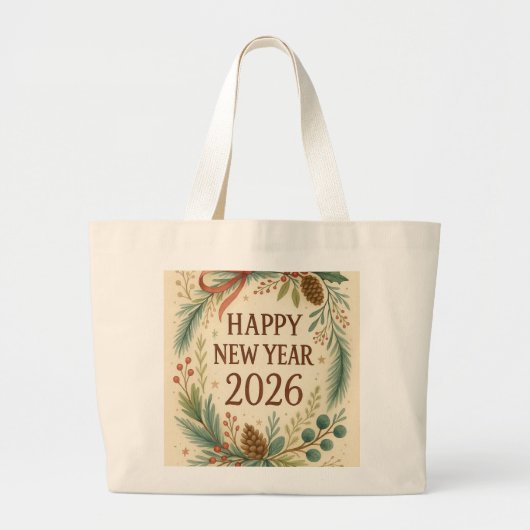 happy new year 2026 rustic tote bag jumbo stoffbeutel (Vorne)