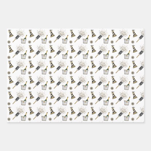 Happy New Year 2026 Schwarz-weiß Gold Confetti Geschenkpapier Set (Vorderseite 2)