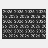 Happy New Year 2026 Schwarz-weiß Gold Confetti Geschenkpapier Set (Vorderseite)