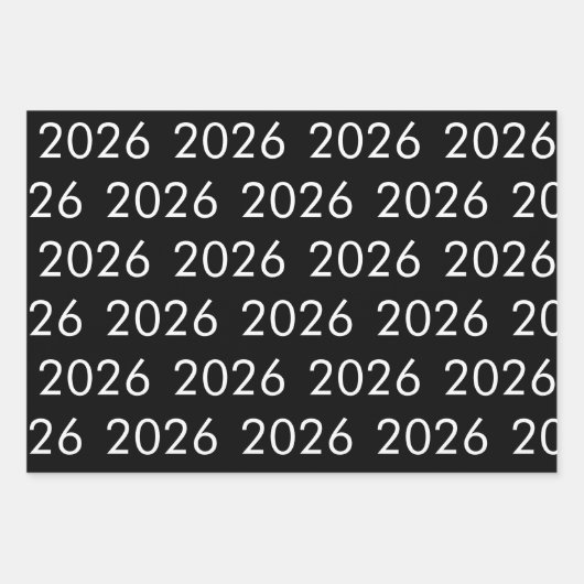 Happy New Year 2026 Schwarz-weiß Gold Confetti Geschenkpapier Set (Vorderseite)