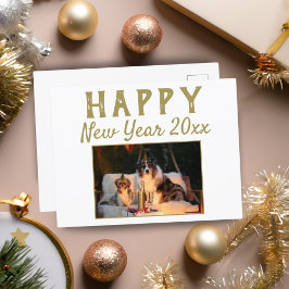 Happy New Year 2026 Script Dog Foto Holiday Feiertagspostkarte