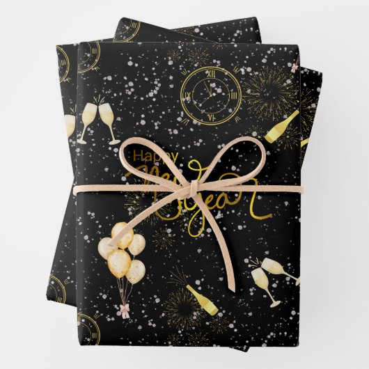 Happy New Year 2026 Seamless Pattern Geschenkpapier Set (Beispiel)