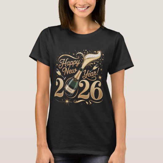 Happy New Year 2026 Shirt Champagne Popping NYE Ev (Vorderseite)