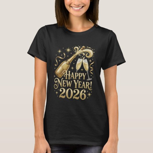 Happy New Year 2026 Shirt Champagne Popping NYE Ev (Vorderseite)