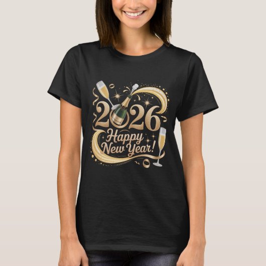 Happy New Year 2026 Shirt Champagne Popping NYE Ev (Vorderseite)