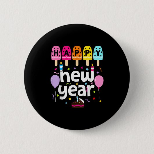 Happy New Year 2026 Silvester Party Kinder Mädchen Button (Vorderseite)