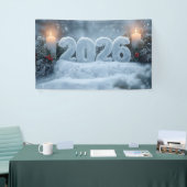 happy new year 2026 snowy candle banner (Messeveranstaltung)