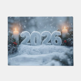 happy new year 2026 snowy candle  fußmatte