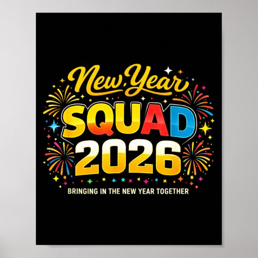 Happy New Year 2026 Squad Crew Fireworks Family Ma Poster (Vorne)