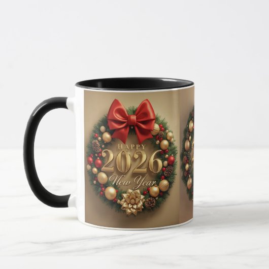happy new year 2026 warm wreath mug tasse (Links)