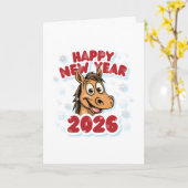 Happy New Year 2026: Year of the Horse Mascot Karte (Gelbe Blume)