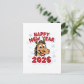 Happy New Year 2026: Year of the Horse Mascot Postkarte (Stehend Vorderseite)