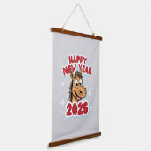 Happy New Year 2026: Year of the Horse Mascot Wandteppich Mit Holzrahmen (Gewinkelt)